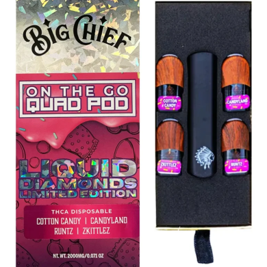 Cotton Candy Big Chief On the Go Quad Pod Liquid Diamond THCA Vape 0.5G